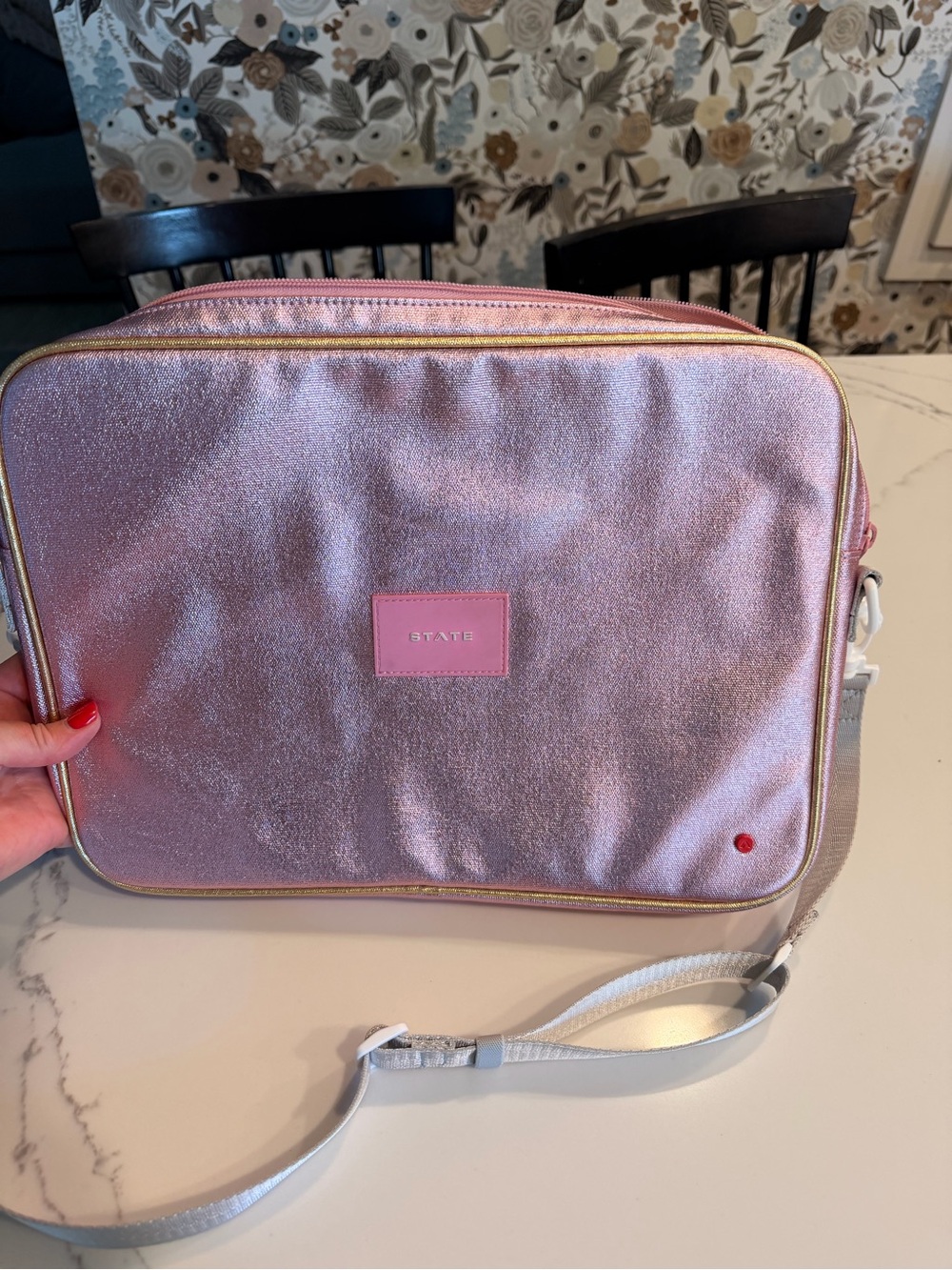 STATE Pink Metallic Crossbody with Gold Trim